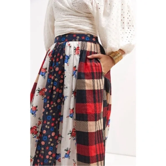 Anthropologie Let Me Be Contrast mixed print maxi skirt Size XS - Picture 2 of 12
